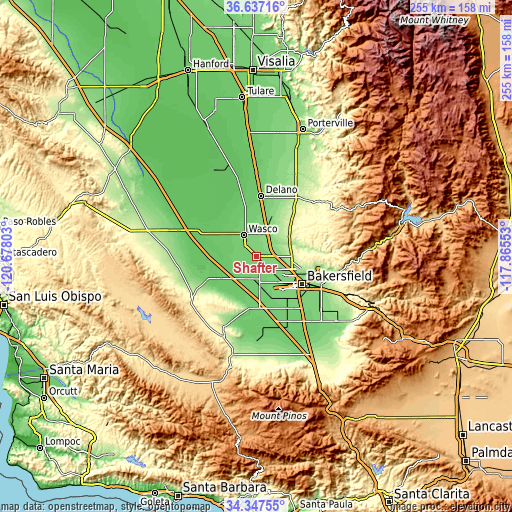Topographic map of Shafter