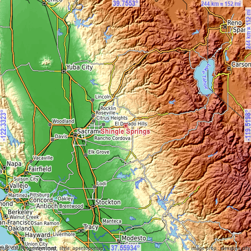 Topographic map of Shingle Springs