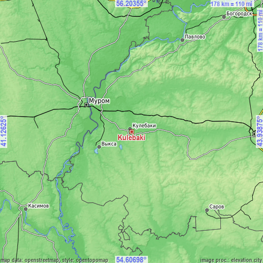 Topographic map of Kulebaki