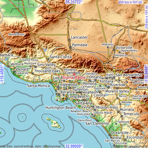 Topographic map of Sierra Madre