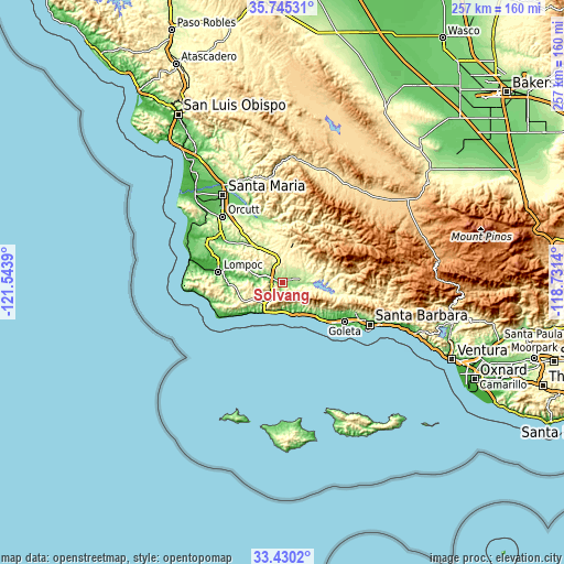 Topographic map of Solvang