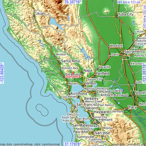 Topographic map of Sonoma