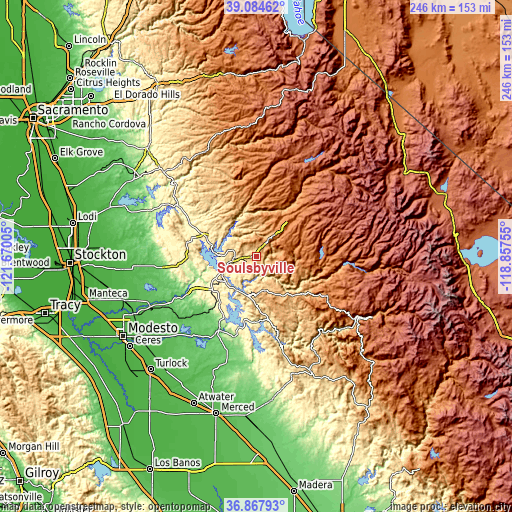 Topographic map of Soulsbyville