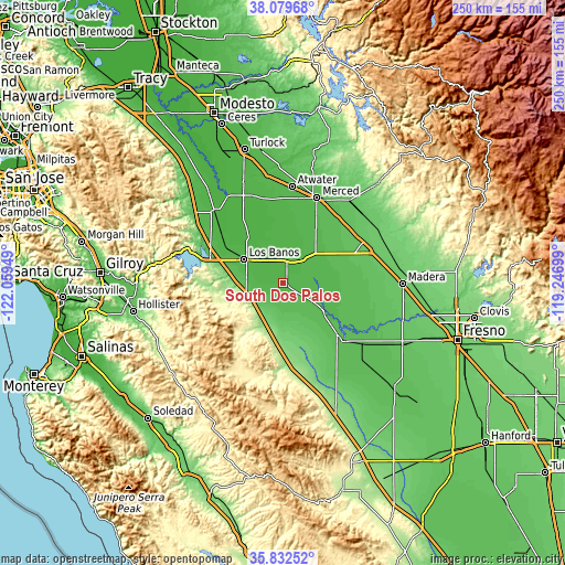 Topographic map of South Dos Palos