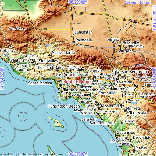 Topographic map of South El Monte