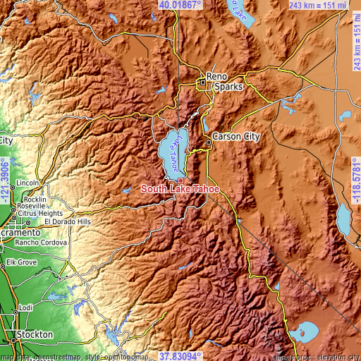 Topographic map of South Lake Tahoe