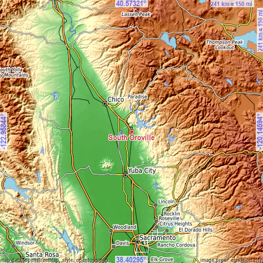 Topographic map of South Oroville