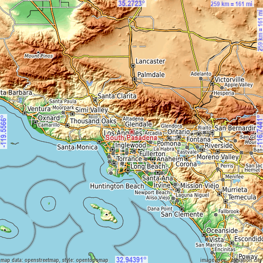Topographic map of South Pasadena