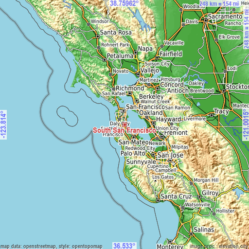 Topographic map of South San Francisco