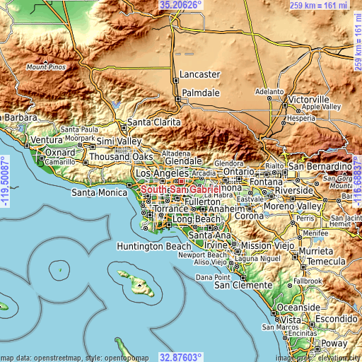 Topographic map of South San Gabriel