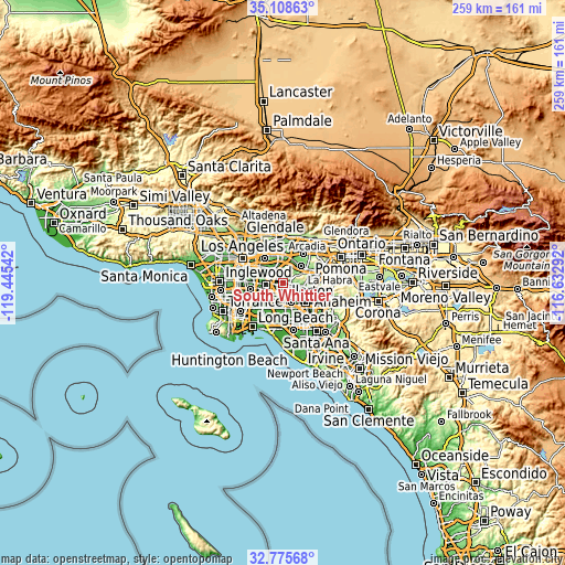 Topographic map of South Whittier