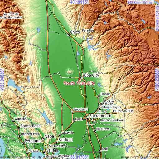 Topographic map of South Yuba City