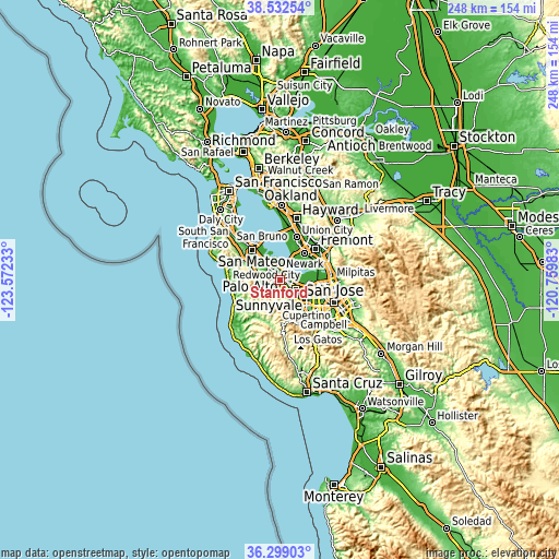 Topographic map of Stanford