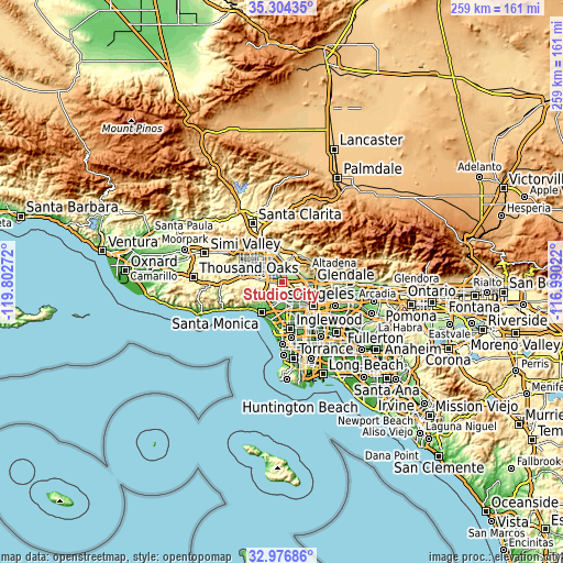 Topographic map of Studio City