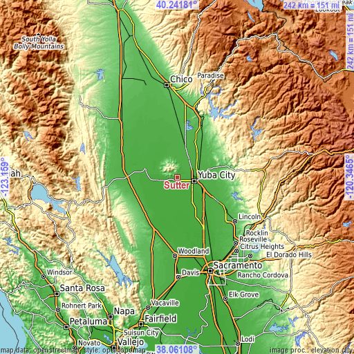 Topographic map of Sutter