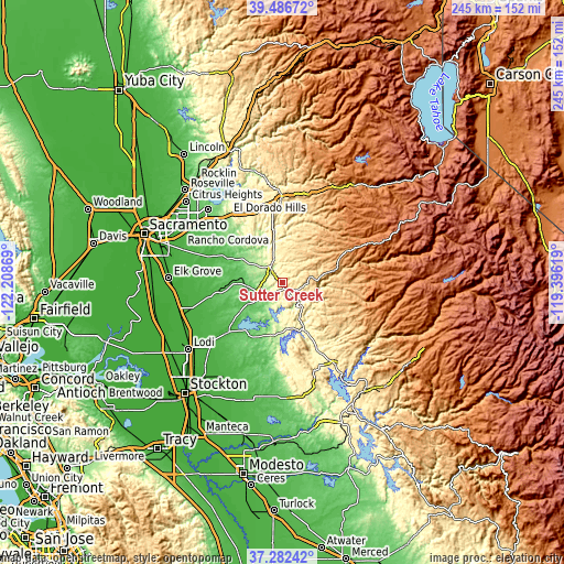 Topographic map of Sutter Creek