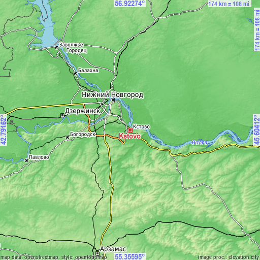 Topographic map of Kstovo