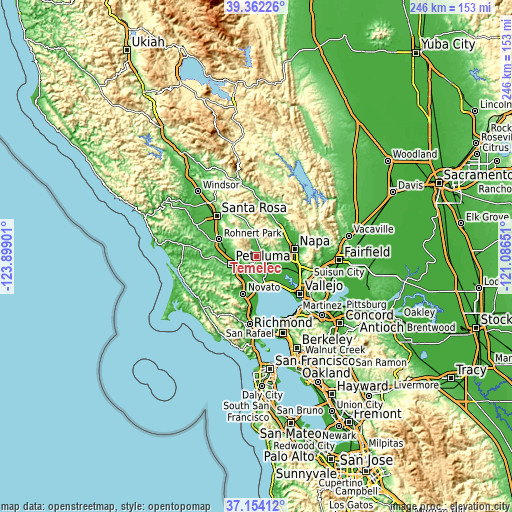 Topographic map of Temelec