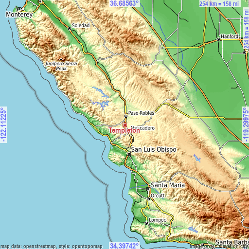 Topographic map of Templeton