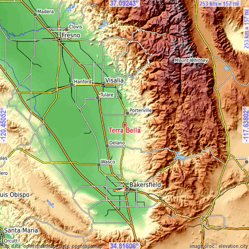 Topographic map of Terra Bella