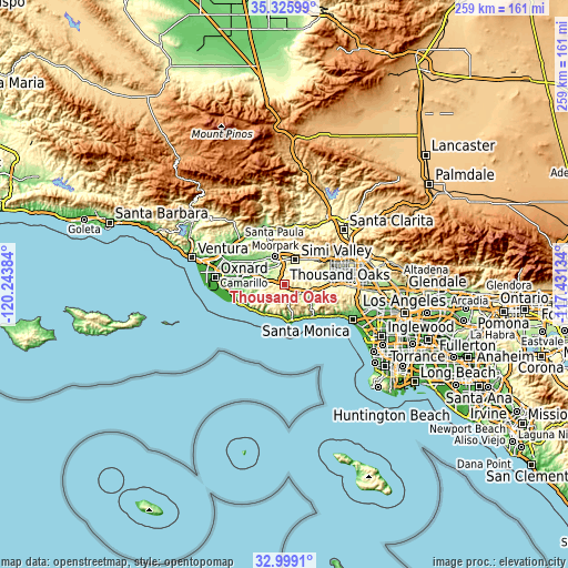 Topographic map of Thousand Oaks