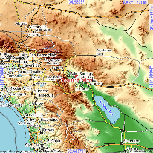 Topographic map of Thousand Palms