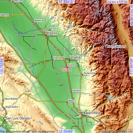 Topographic map of Tulare