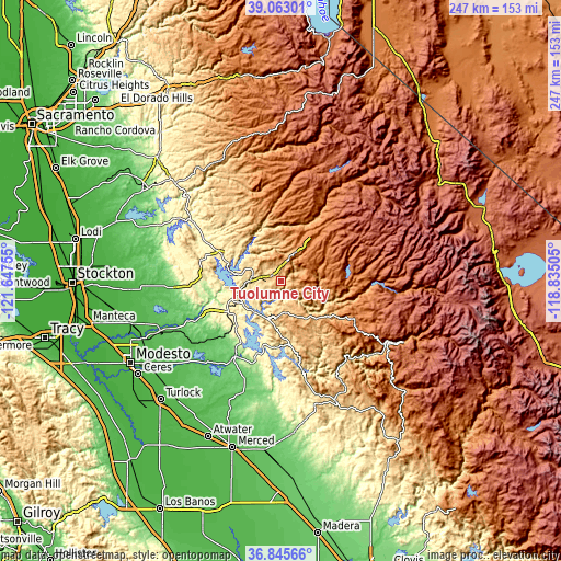 Topographic map of Tuolumne City