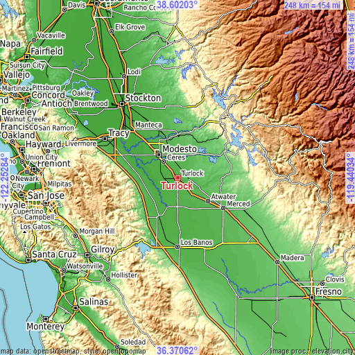 Topographic map of Turlock