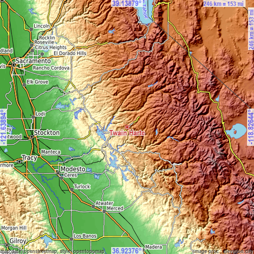 Topographic map of Twain Harte