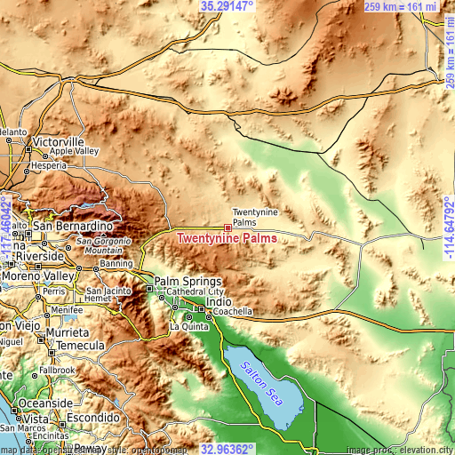 Topographic map of Twentynine Palms