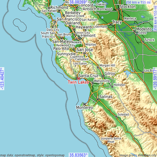 Topographic map of Twin Lakes