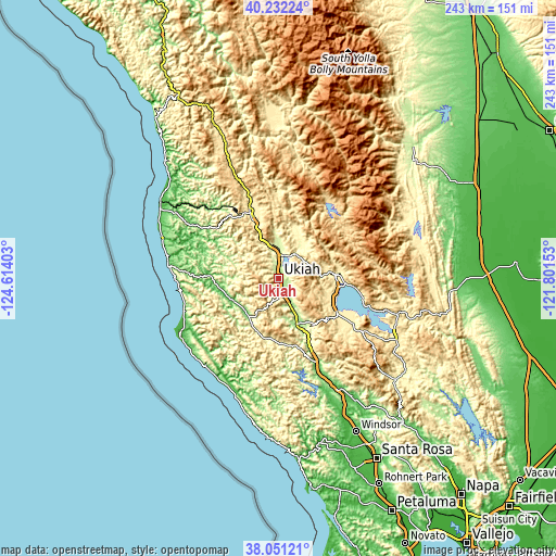 Topographic map of Ukiah