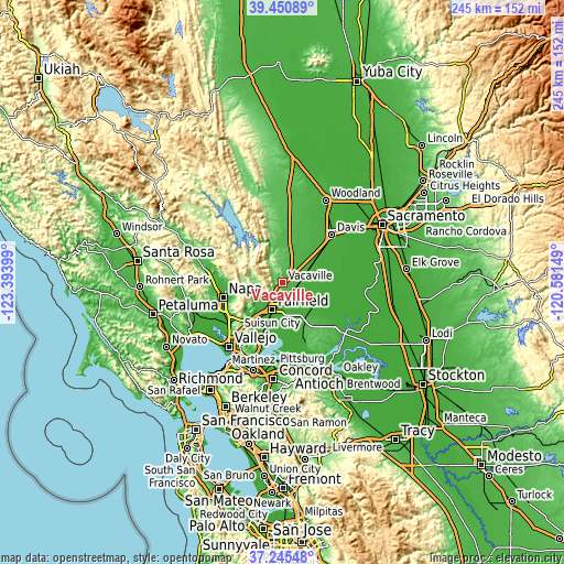 Topographic map of Vacaville