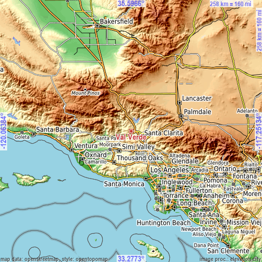 Topographic map of Val Verde