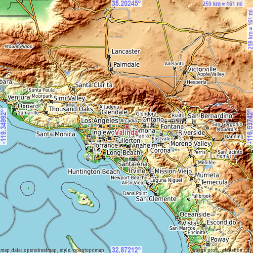 Topographic map of Valinda