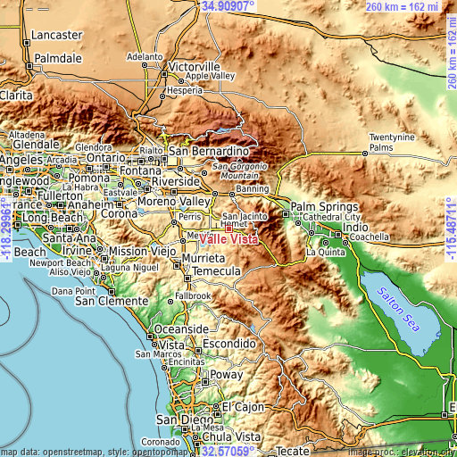 Topographic map of Valle Vista