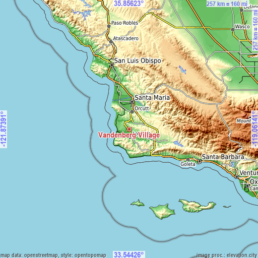 Topographic map of Vandenberg Village