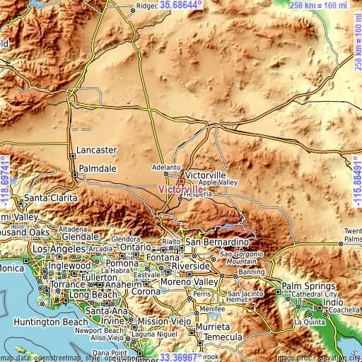 Topographic map of Victorville
