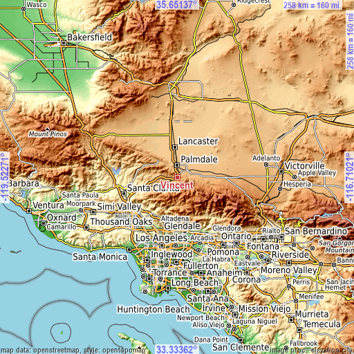 Topographic map of Vincent