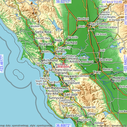 Topographic map of Waldon