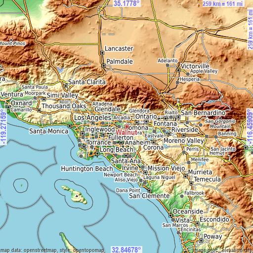 Topographic map of Walnut