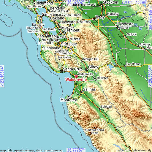 Topographic map of Watsonville