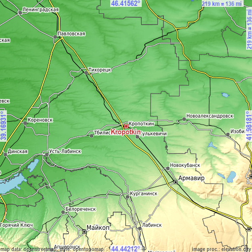 Topographic map of Kropotkin