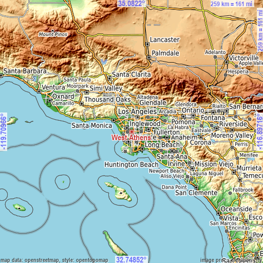 Topographic map of West Athens