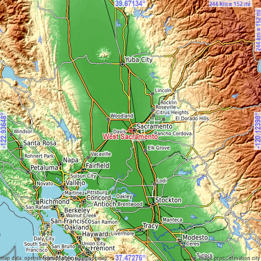 Topographic map of West Sacramento