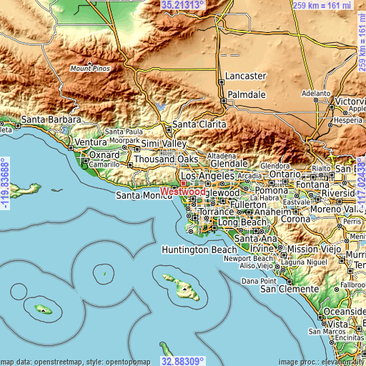 Topographic map of Westwood