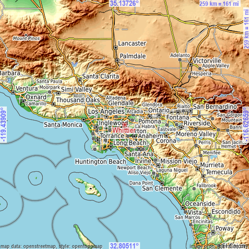 Topographic map of Whittier
