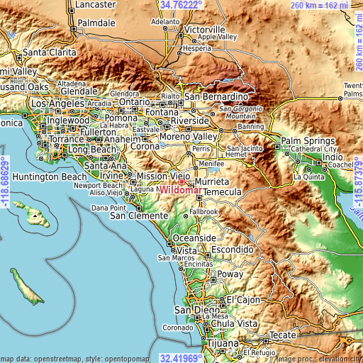 Topographic map of Wildomar