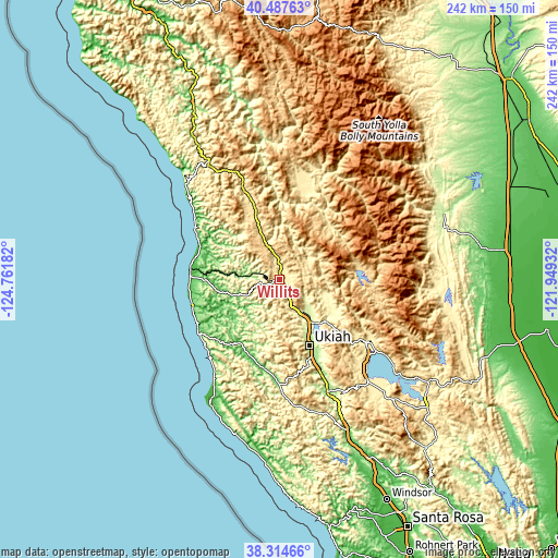 Topographic map of Willits